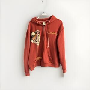 Ed Hardy Christian Audigier Mens Y2k Tattoo Skull Full Zip Hoodie Size Large